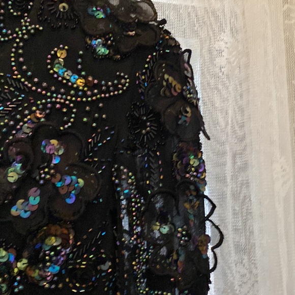 Lillie Rubin (LR) Elegant Iridescent Beaded Black Evening Gown - Picture 3 of 13